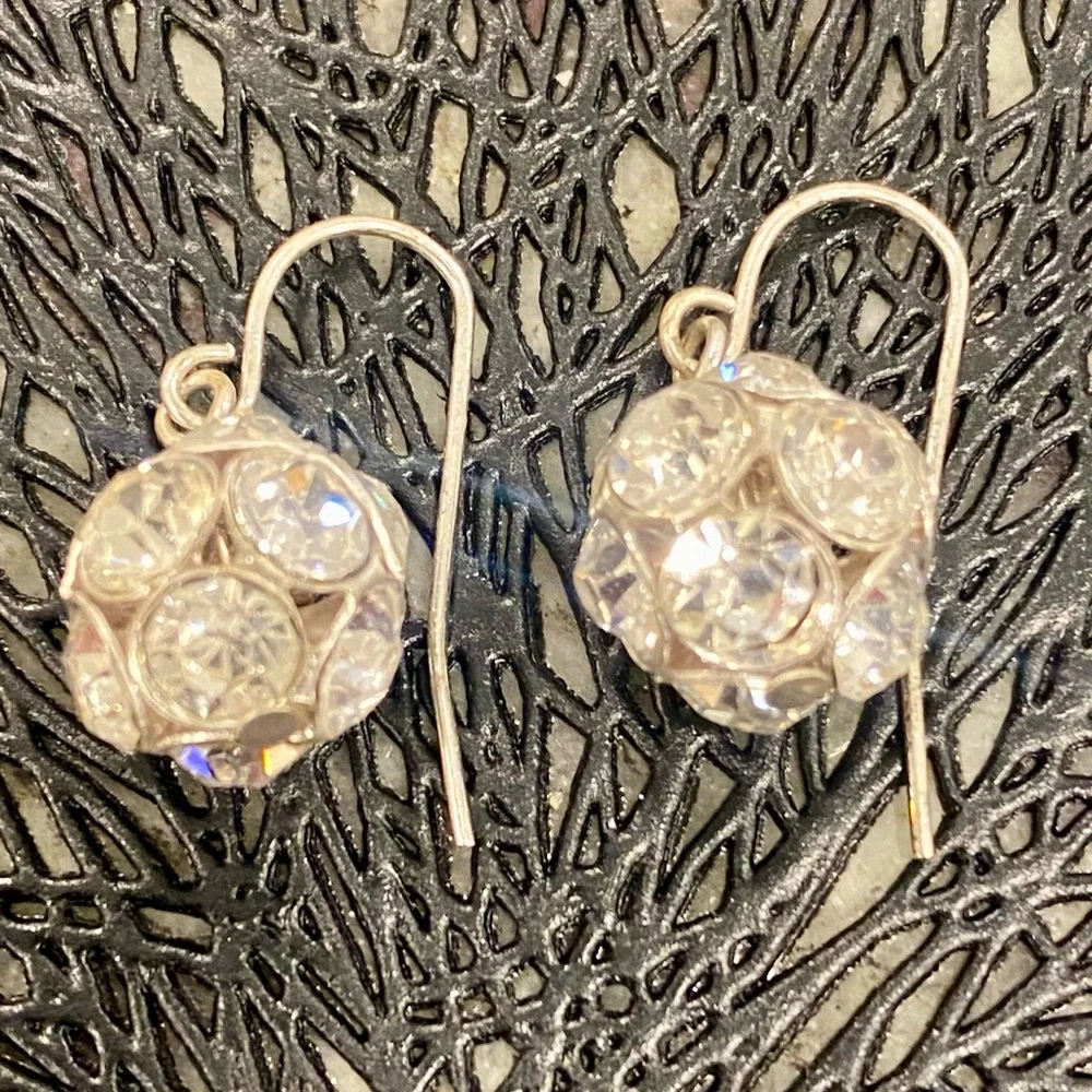 Disco Ball Silver Crystal Drop Stainless Steel Earrings - Picture 2 of 3